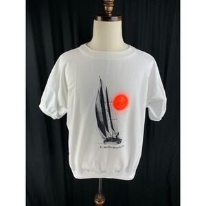 Ft Walton Beach Florida XL Sailboat Sun Graphic Sailing‎ T Shirt Mens Boxy White